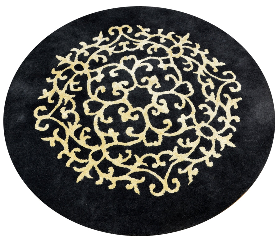 Luxurious Round Wool & Viscose Rug - Kashan 2019 - Grey/Beige - 150x150cm