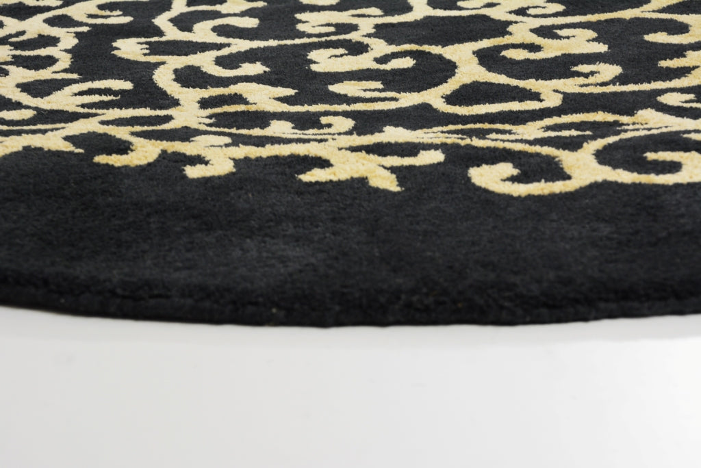 Luxurious Round Wool & Viscose Rug - Kashan 2019 - Grey/Beige - 150x150cm