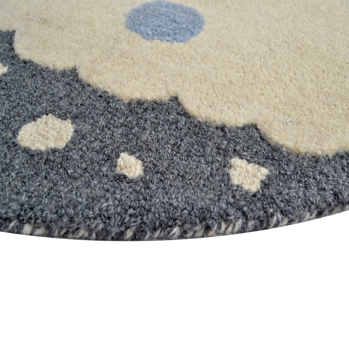 Modern Kids Handmade Wool Rug-Grizzly K-6410-Cream Grey-100x100cm