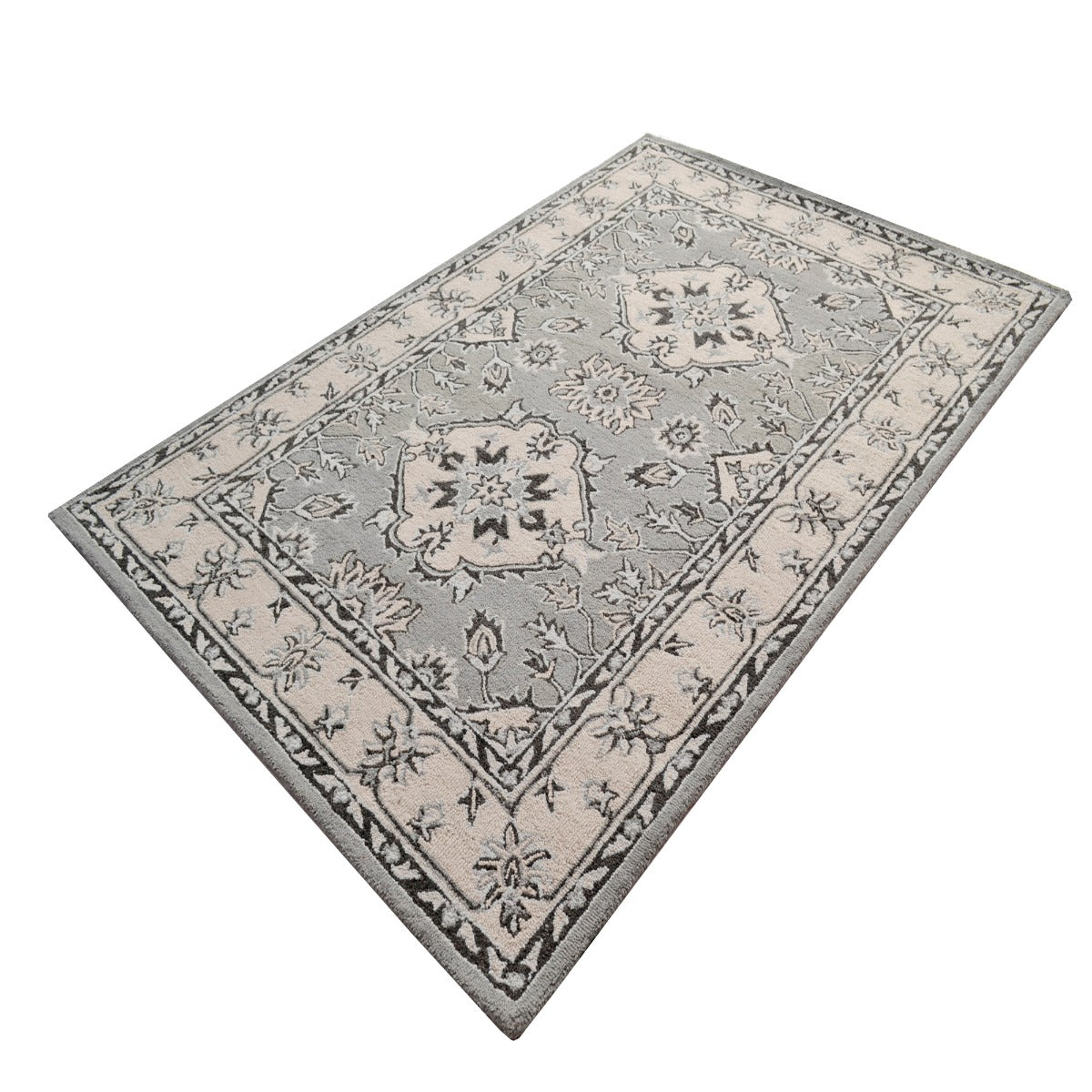 Vintage Handmade Wool Rug-Kashan 6269-Grey-110x160cm