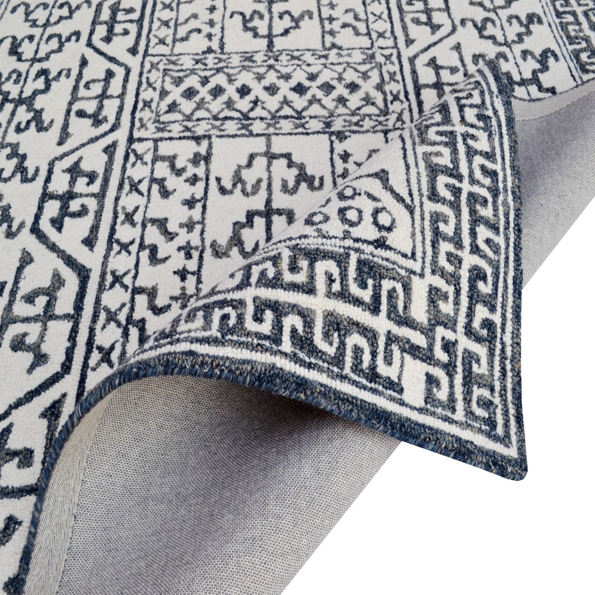 Handmade Designer Wool Rug-Lipi 6271-Ivory/Grey-110x160cm
