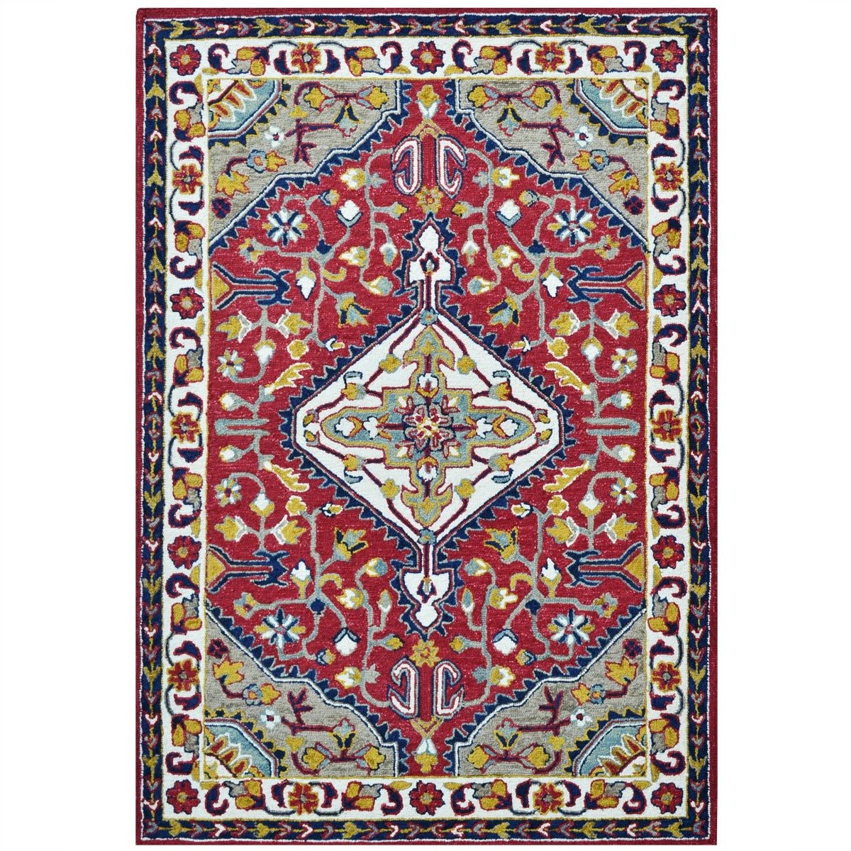 Handmade Lyon Wool Rug-6300-Red Ivory-110x160cm