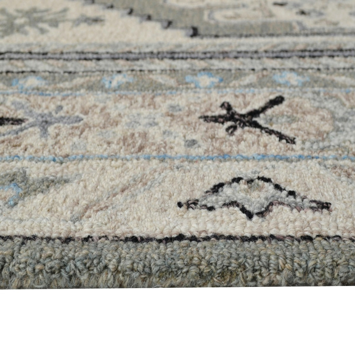 Handmade Lyon Wool Rug-6312-Silver Cream-110x160cm
