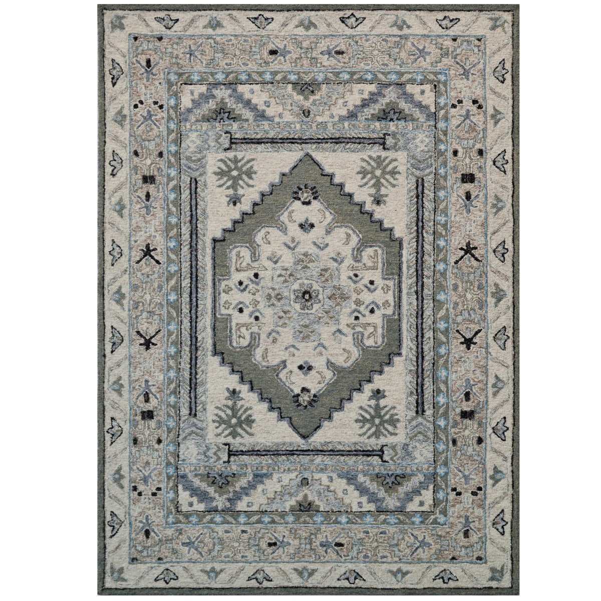 Handmade Lyon Wool Rug-6312-Silver Cream-110x160cm