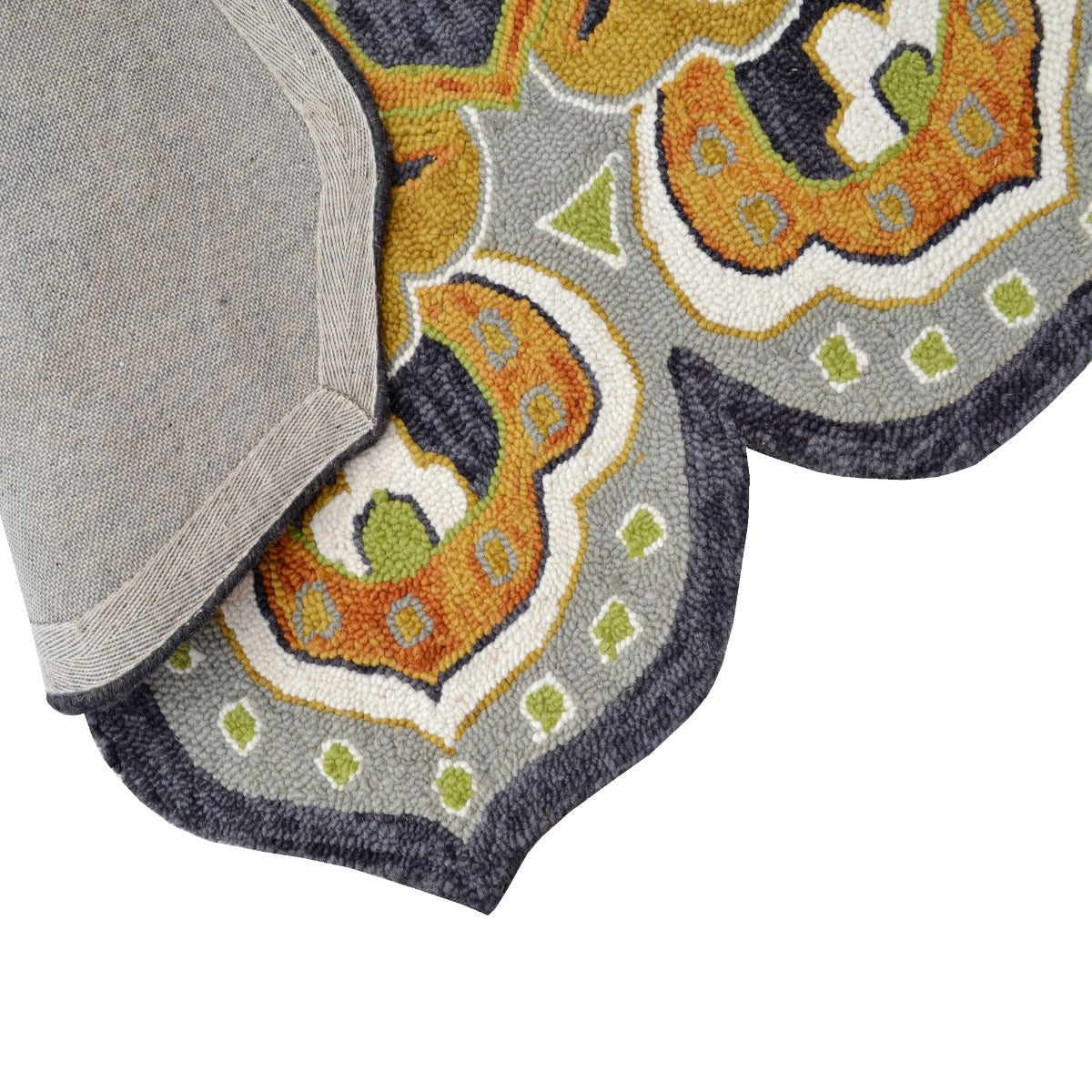 Handmade Floral Wool Rug-Petals 6414-Silver Gold-150x150cm