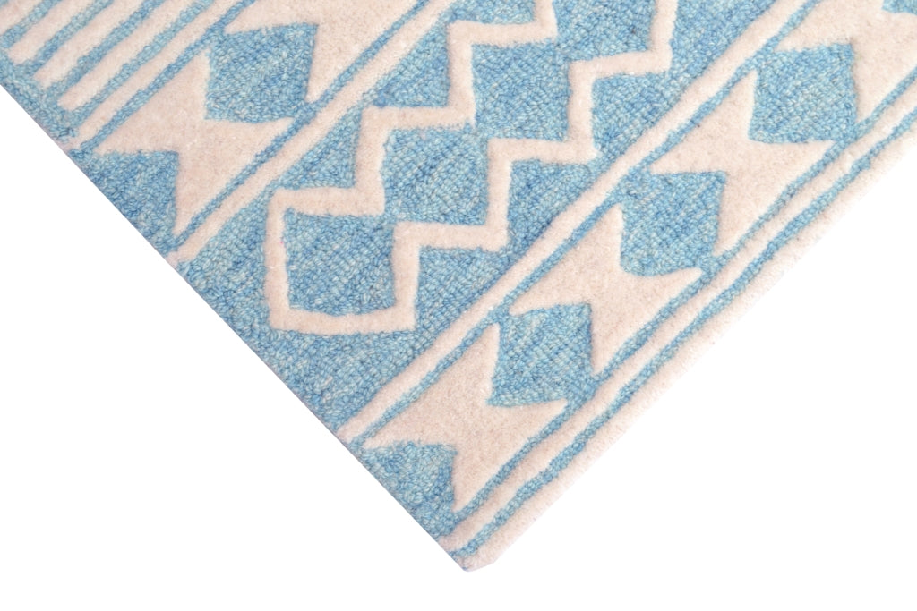 Modern Handmade Wool Rug - Steps 6207 - Aqua/White - 110x160cm