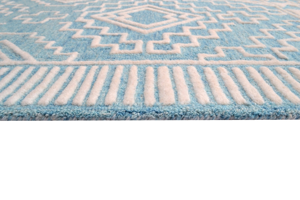 Modern Handmade Wool Rug - Steps 6207 - Aqua/White - 110x160cm