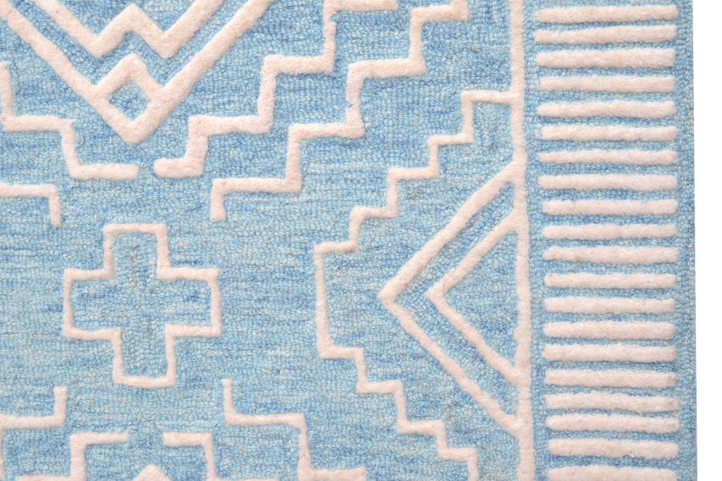 Modern Handmade Wool Rug - Steps 6207 - Aqua/White - 110x160cm