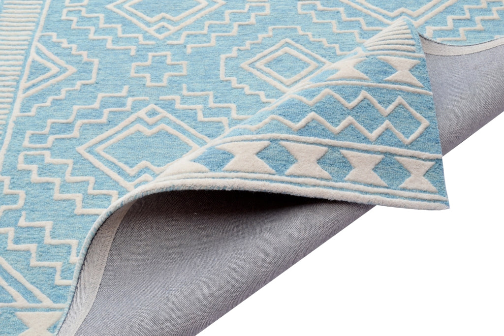 Modern Handmade Wool Rug - Steps 6207 - Aqua/White - 110x160cm