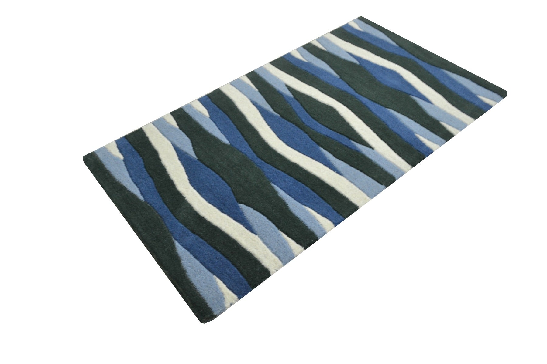 Modern Handmade Wool Rug - Stalle 6249 - Blue - 80X150cm