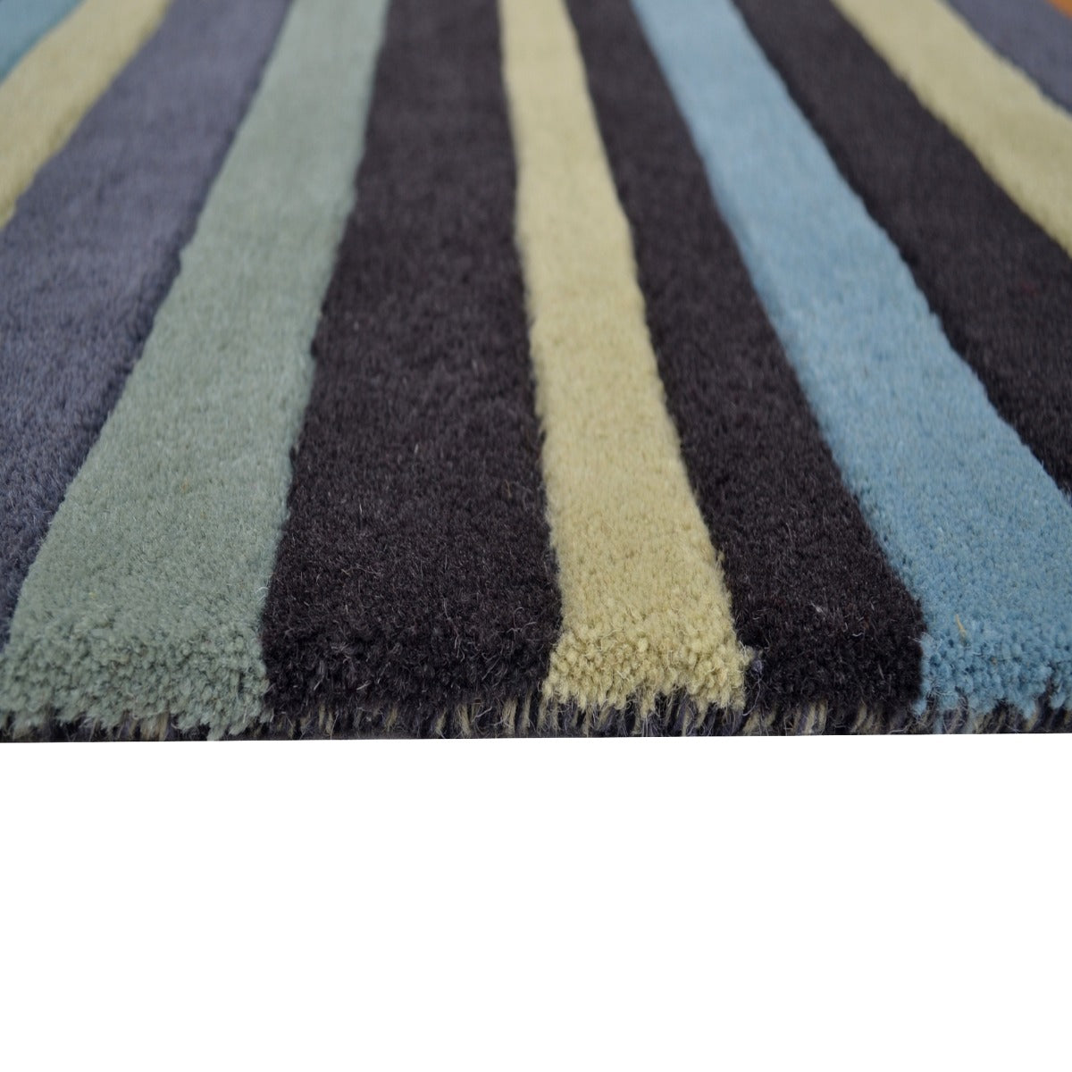 Designer Handmade Striped Wool Rug-6289-Grey Multi-110x160cm