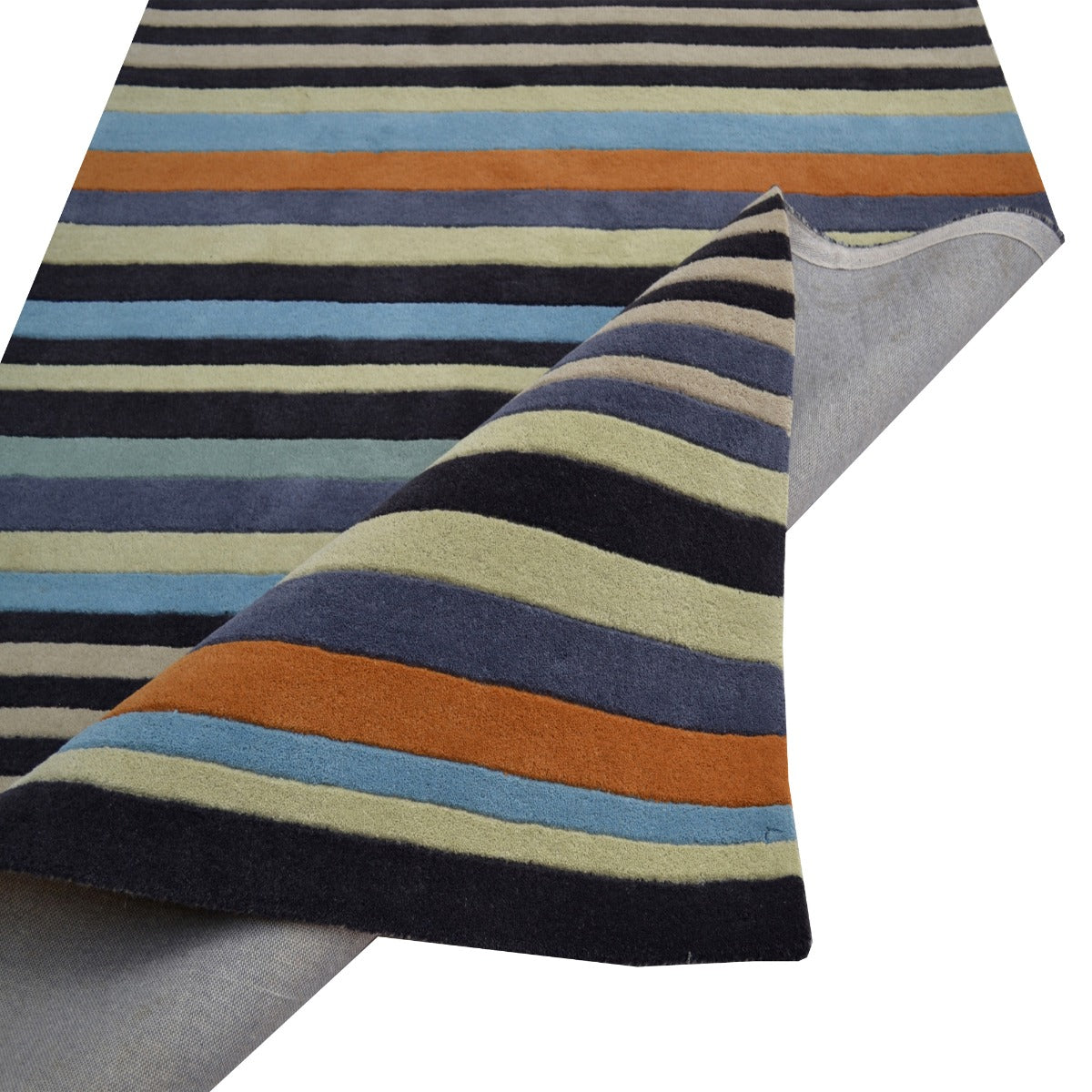 Designer Handmade Striped Wool Rug-6289-Grey Multi-110x160cm