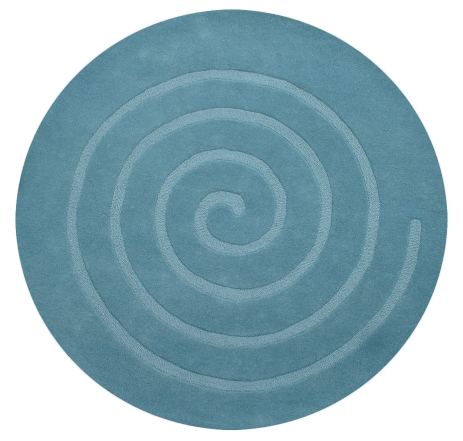Handmade Round Wool Rug - Swirl - Aqua - 160x160cm
