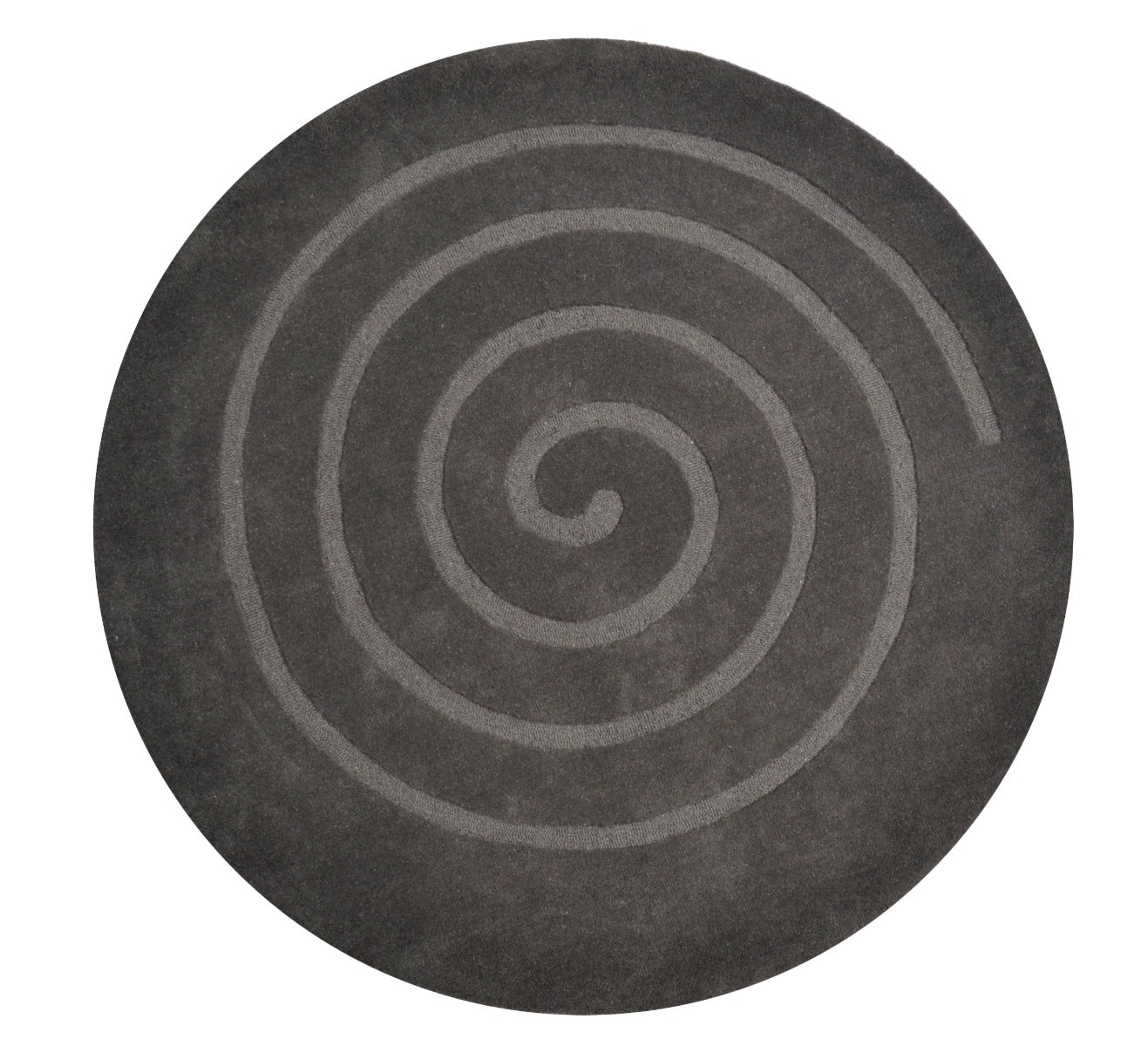 Handwoven Round Wool Rug - Swirl - Ash Grey - 160x160cm