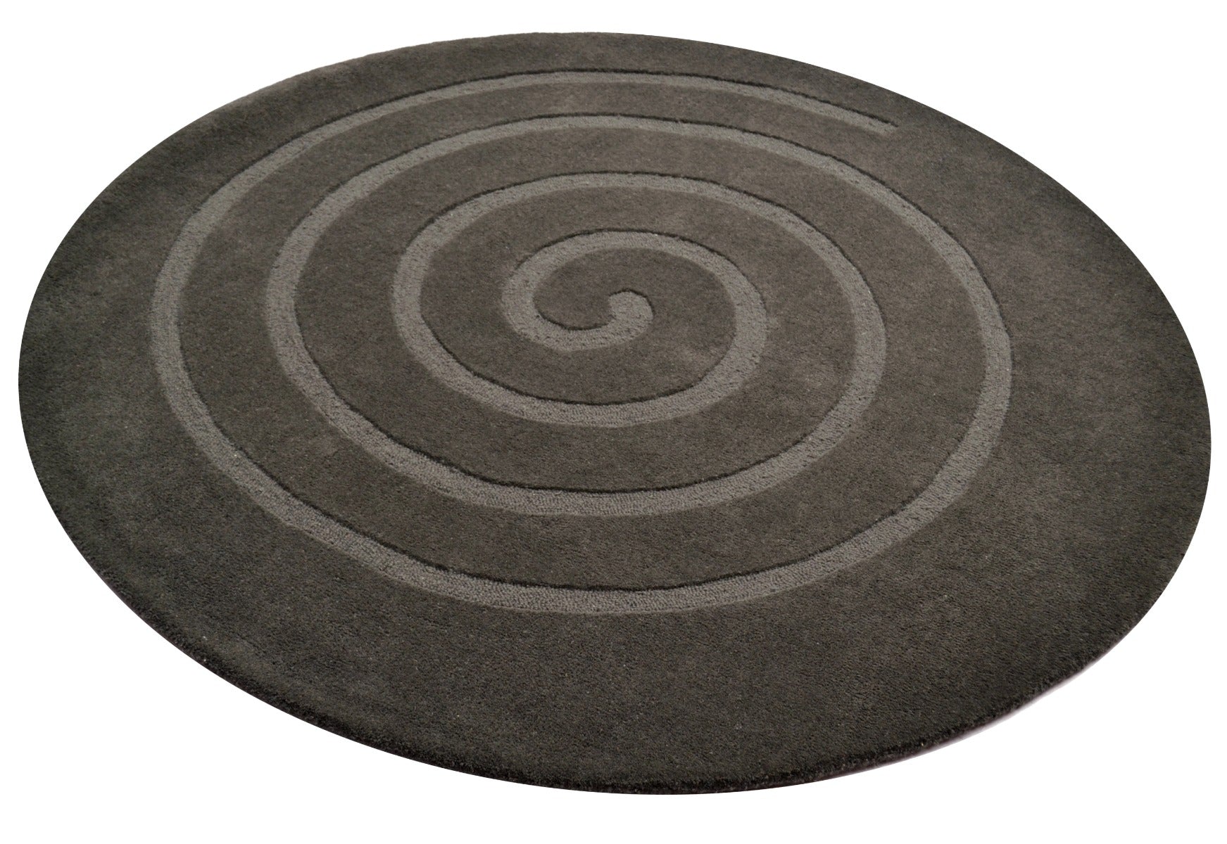 Handwoven Round Wool Rug - Swirl - Ash Grey - 160x160cm
