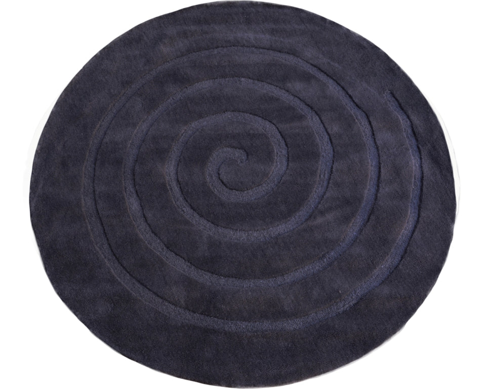 Handmade Round Wool Rug - Swirl - Charcoal - 160x160cm