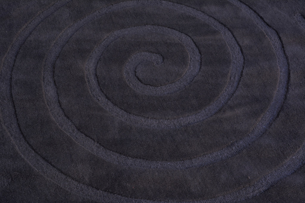 Handmade Round Wool Rug - Swirl - Charcoal - 160x160cm