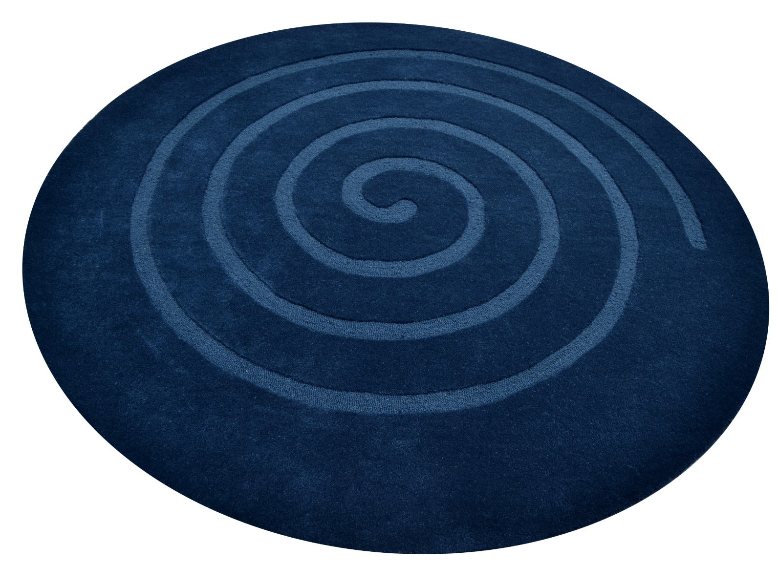 Handwoven Round Wool Rug - Swirl - Navy - 160x160cm