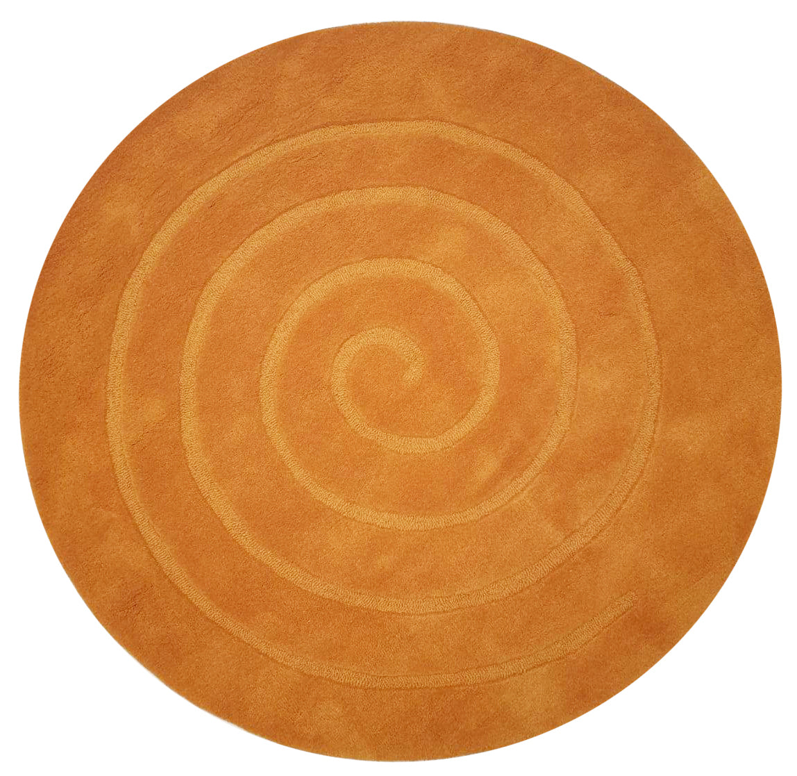 Handmade Round Wool Rug - Swirl - Orange - 160x160cm