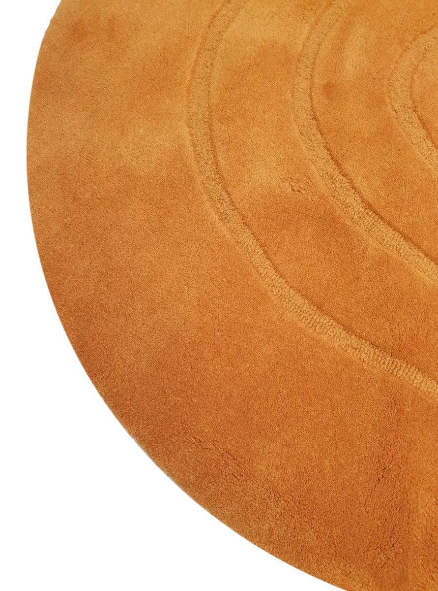 Handmade Round Wool Rug - Swirl - Orange - 160x160cm