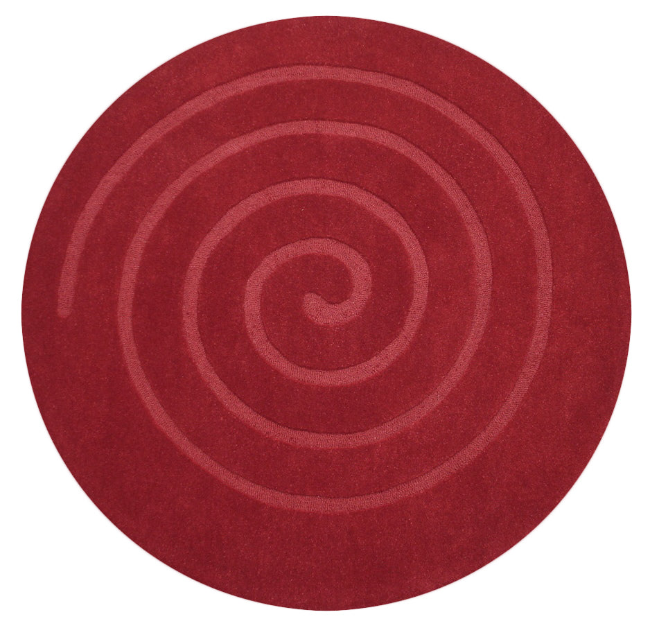 Handmade Round Wool Rug - Swirl - Red - 160x160cm