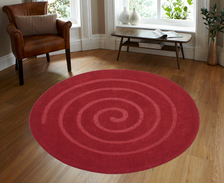 Handmade Round Wool Rug - Swirl - Red - 160x160cm