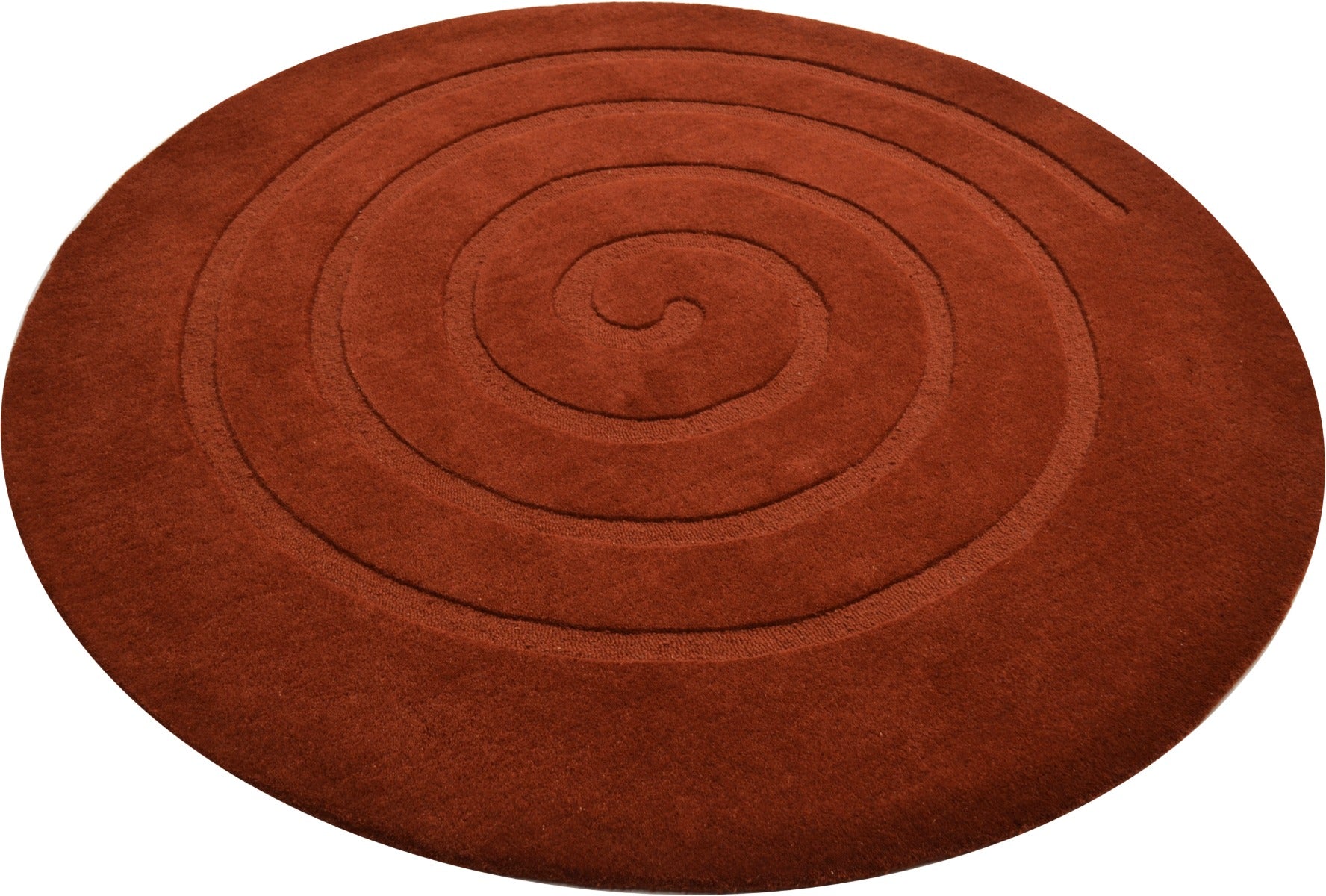 Handwoven Round Wool Rug - Swirl - Rust - 160x160cm