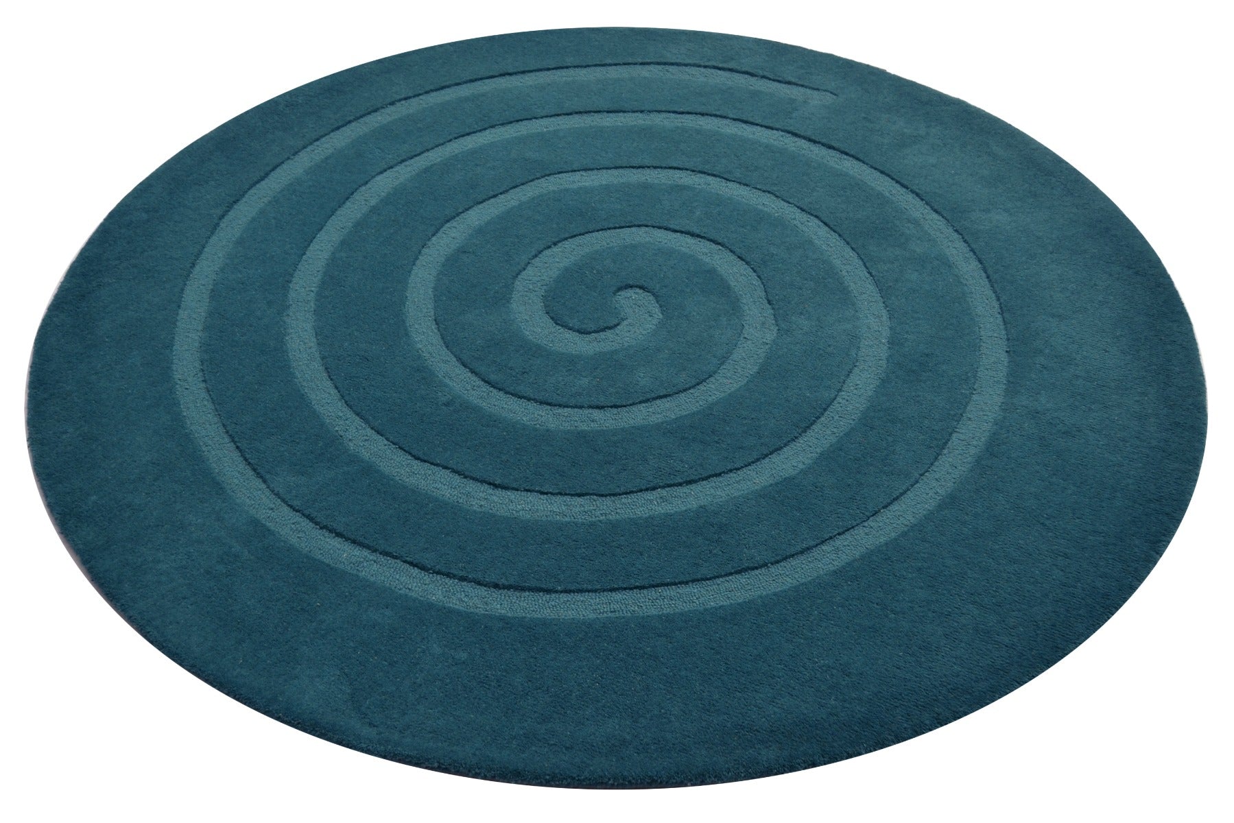 Handwoven Round Wool Rug - Swirl - Turquoise - 160x160cm