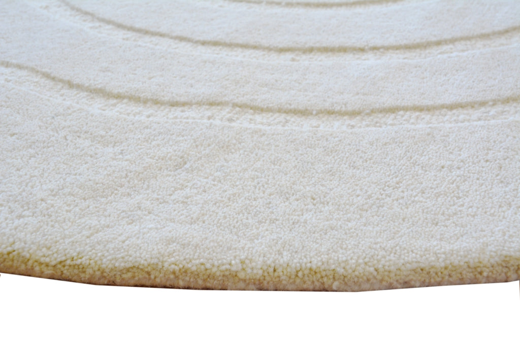 Handmade Round Wool Rug - Swirl - White - 160x160cm
