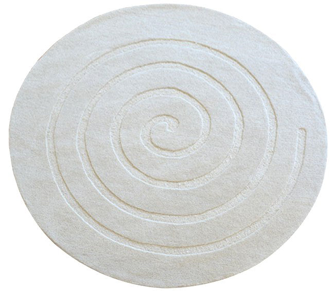 Handmade Round Wool Rug - Swirl - White - 160x160cm