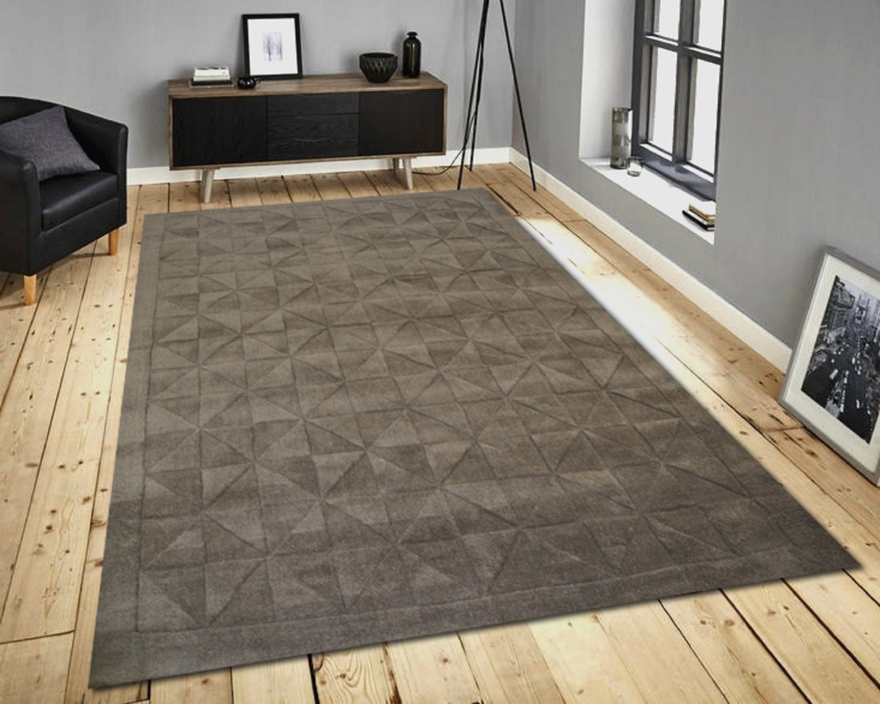 Handmade Contemporary Wool Rug - Metallic Grey - 110x160cm