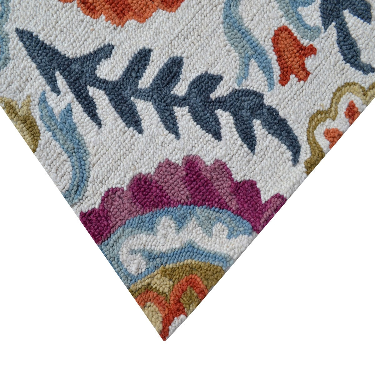 Designer Handmade Wool Rug-Vine 6266-Ivory/Multi-110x160cm
