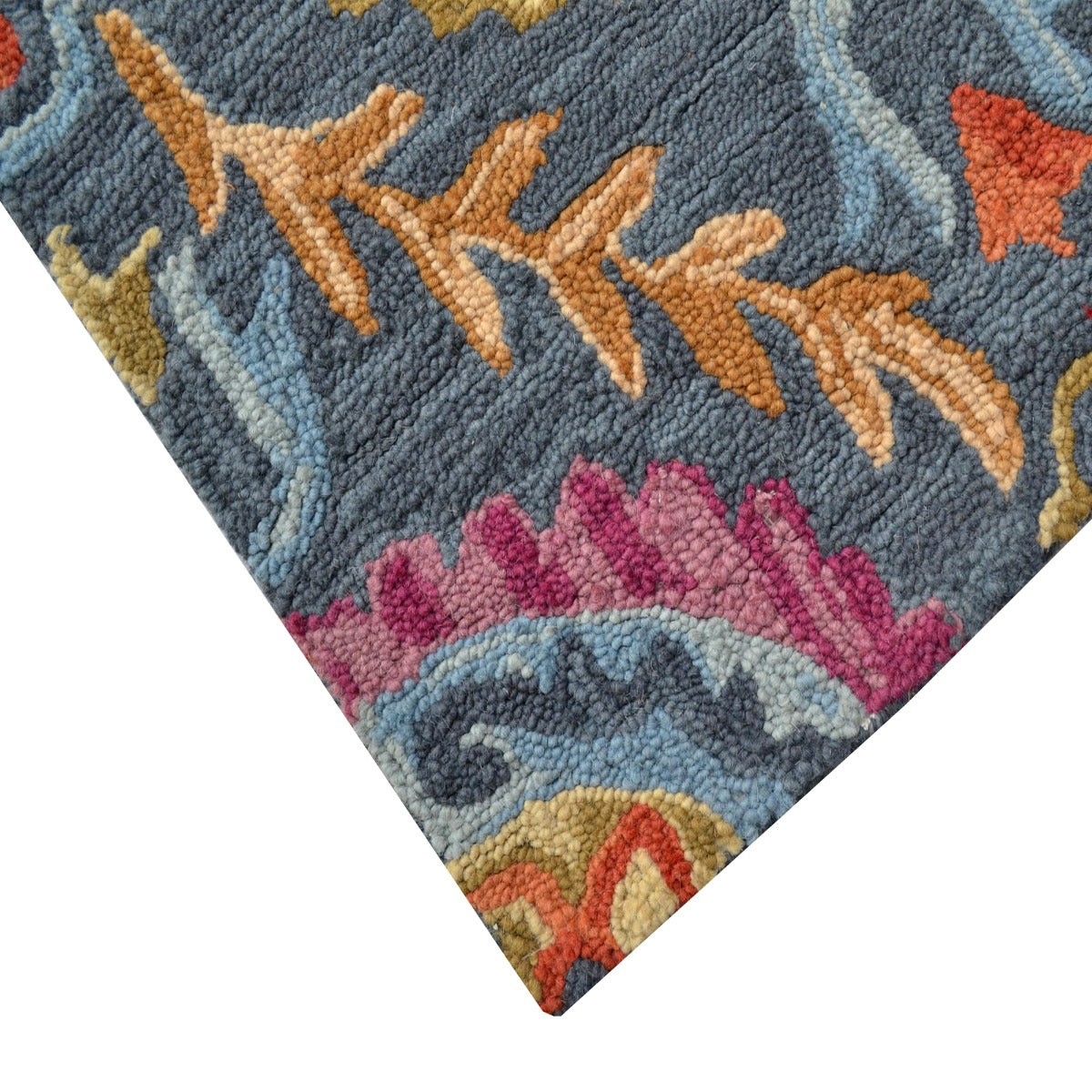 Designer Handmade Wool Rug-Vine 6266-Smoke/Blue-110x160cm
