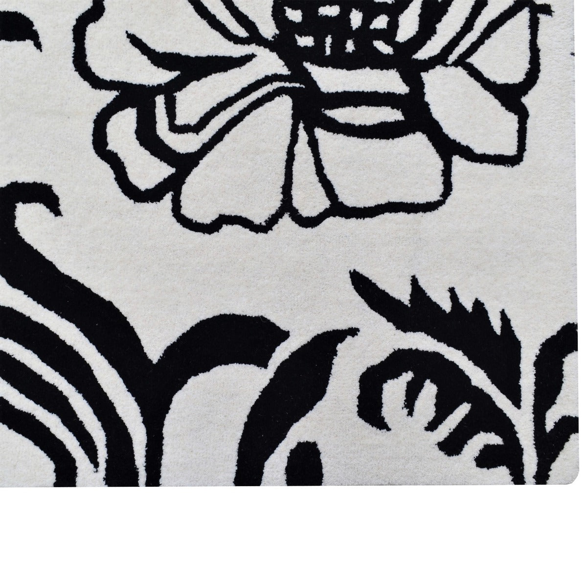 Designer Handmade Wool Rug-Wild Flower-619-Ivory Black-110x160cm