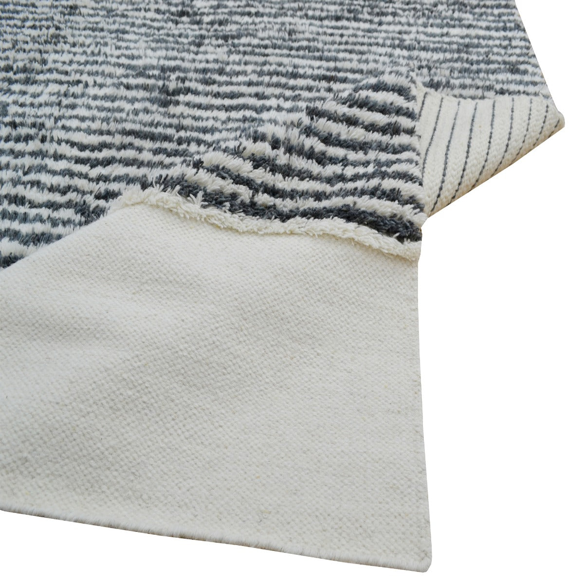 Handwoven Abstract Wool Rug-6317-Ivory/Charcoal-110x160cm