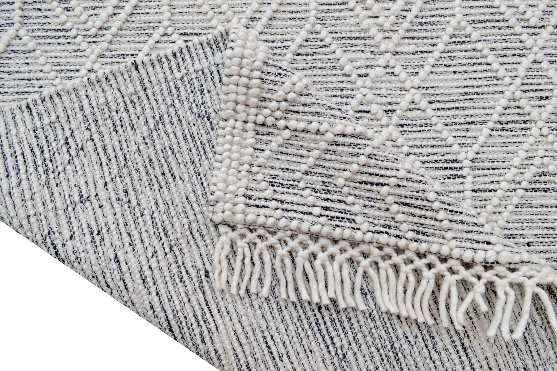Aura Flatwoven Designer Wool Rug 6234 - Ivory/Black - 110X160cm