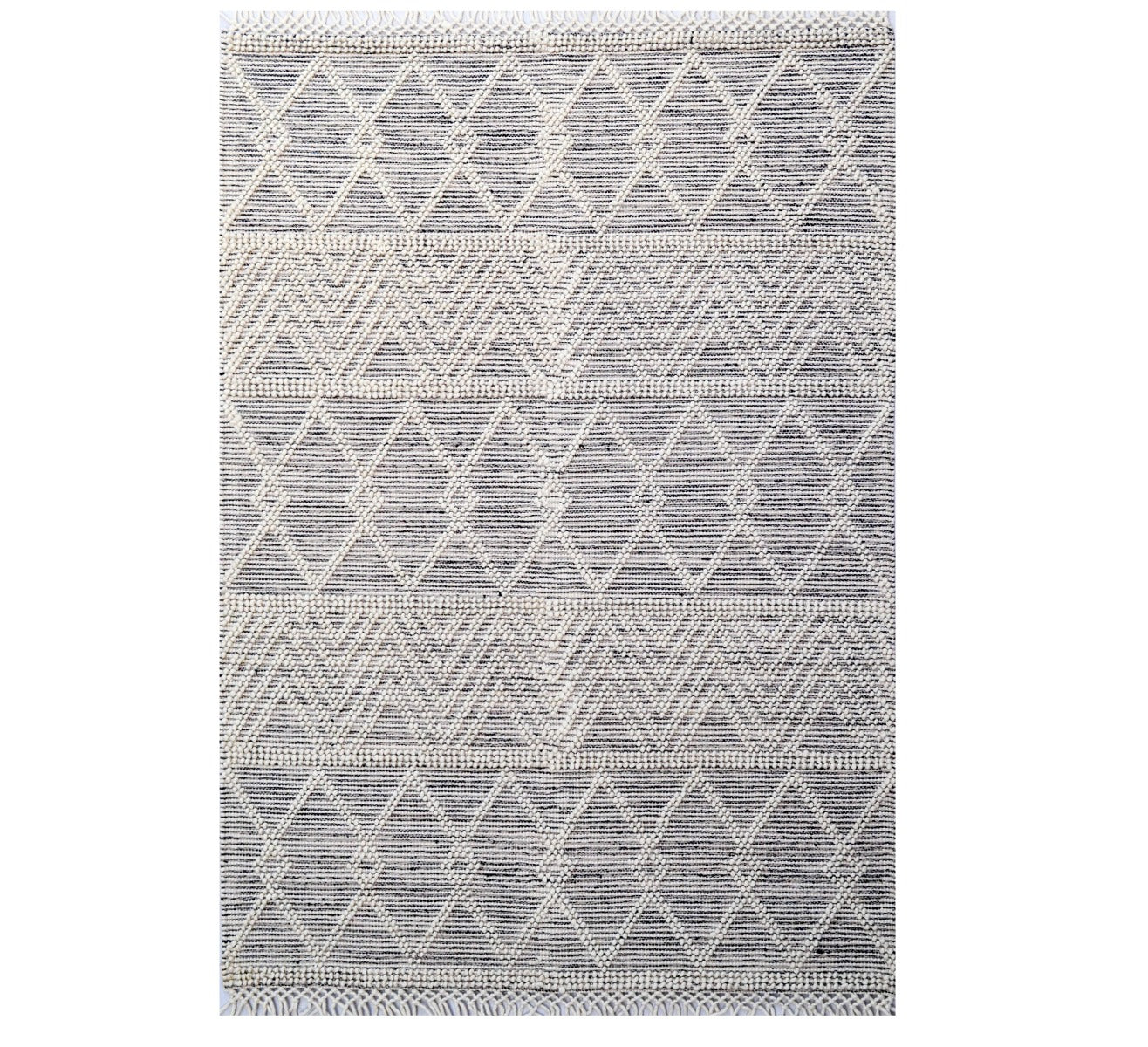 Aura Flatwoven Designer Wool Rug 6235 - Ivory/Black - 110X160cm
