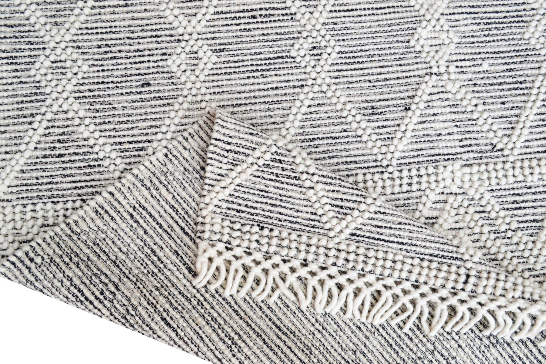Aura Flatwoven Designer Wool Rug 6235 - Ivory/Black - 110X160cm