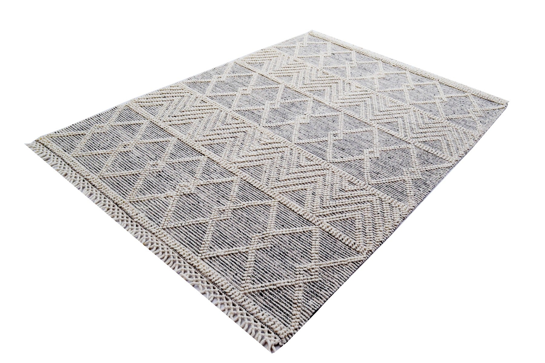 Aura Flatwoven Designer Wool Rug 6235 - Ivory/Black - 110X160cm
