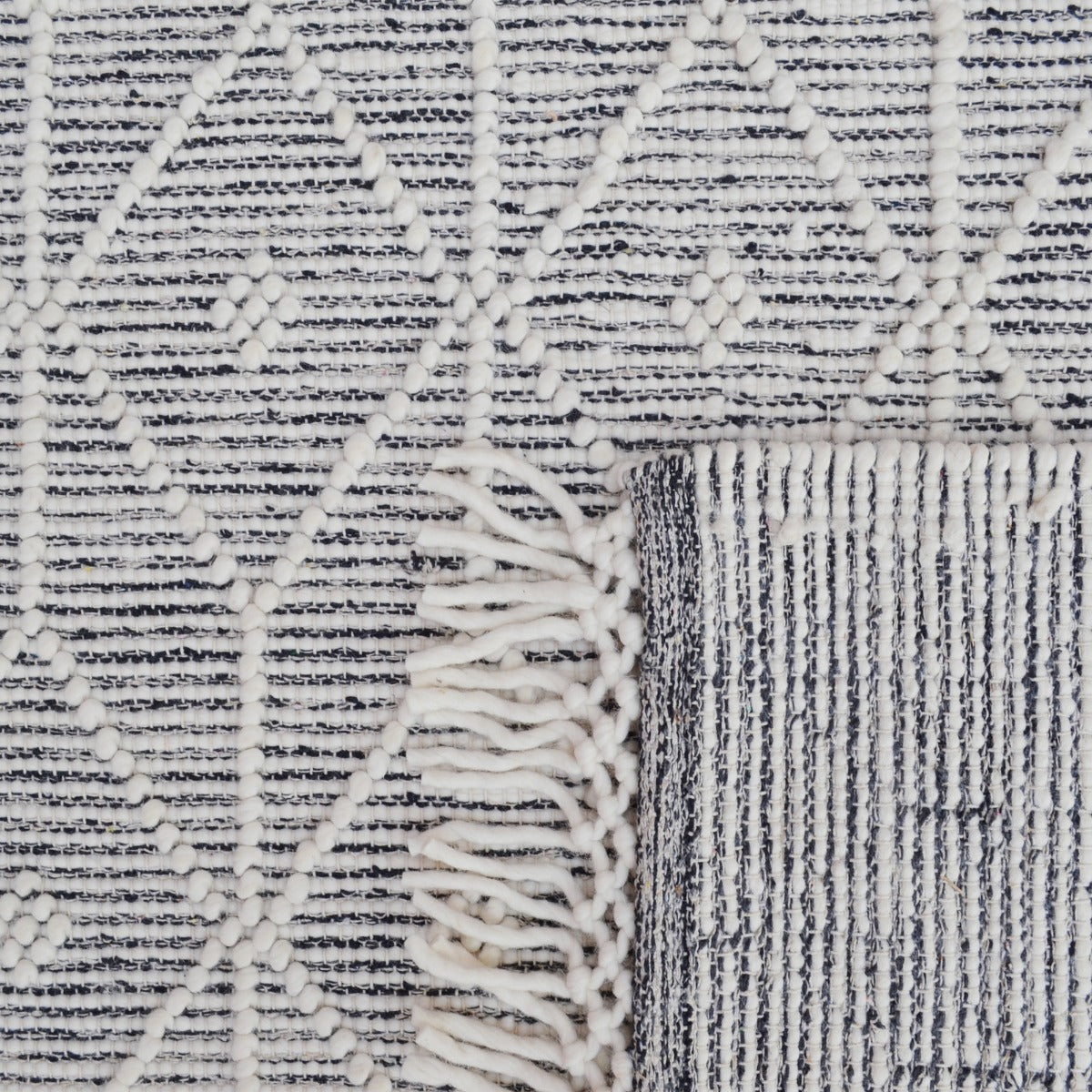 Designer Flatwoven Wool Rug-Aura 6238-Ivory/Black-110x160cm