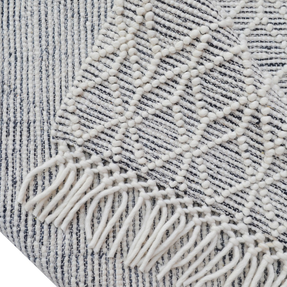 Designer Flatwoven Wool Rug-Aura 6238-Ivory/Black-110x160cm