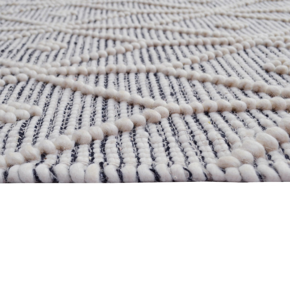 Designer Flatwoven Wool Rug-Aura 6238-Ivory/Black-110x160cm