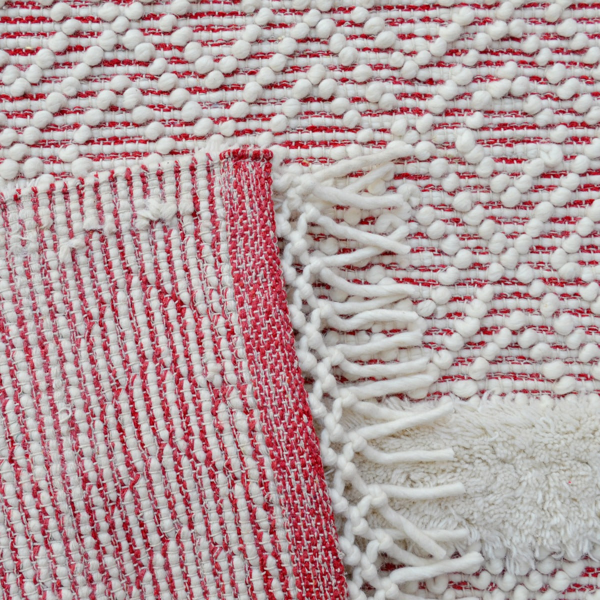 Designer Flatwoven Wool Rug-Aura 6239-Ivory/Red-110x160cm