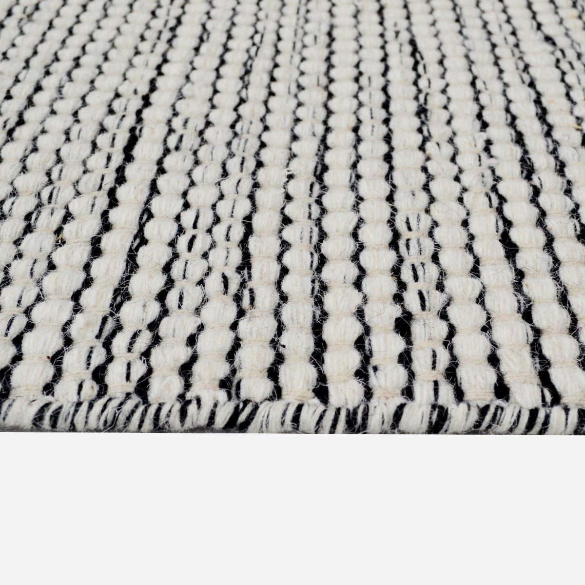 Handwoven Boondi Wool Rug-Ivory/Black-110x160cm