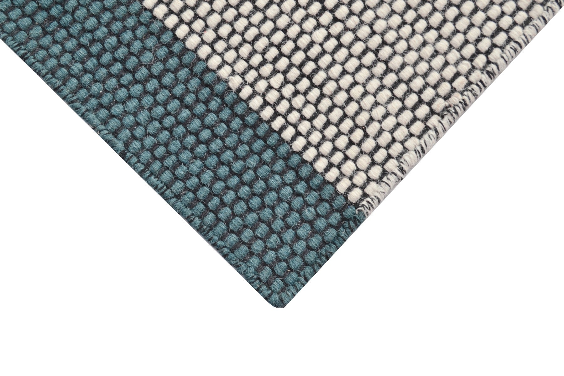 Modern Handwoven Wool Rug - Dotts - Ivory/Turquoise - 70x140cm