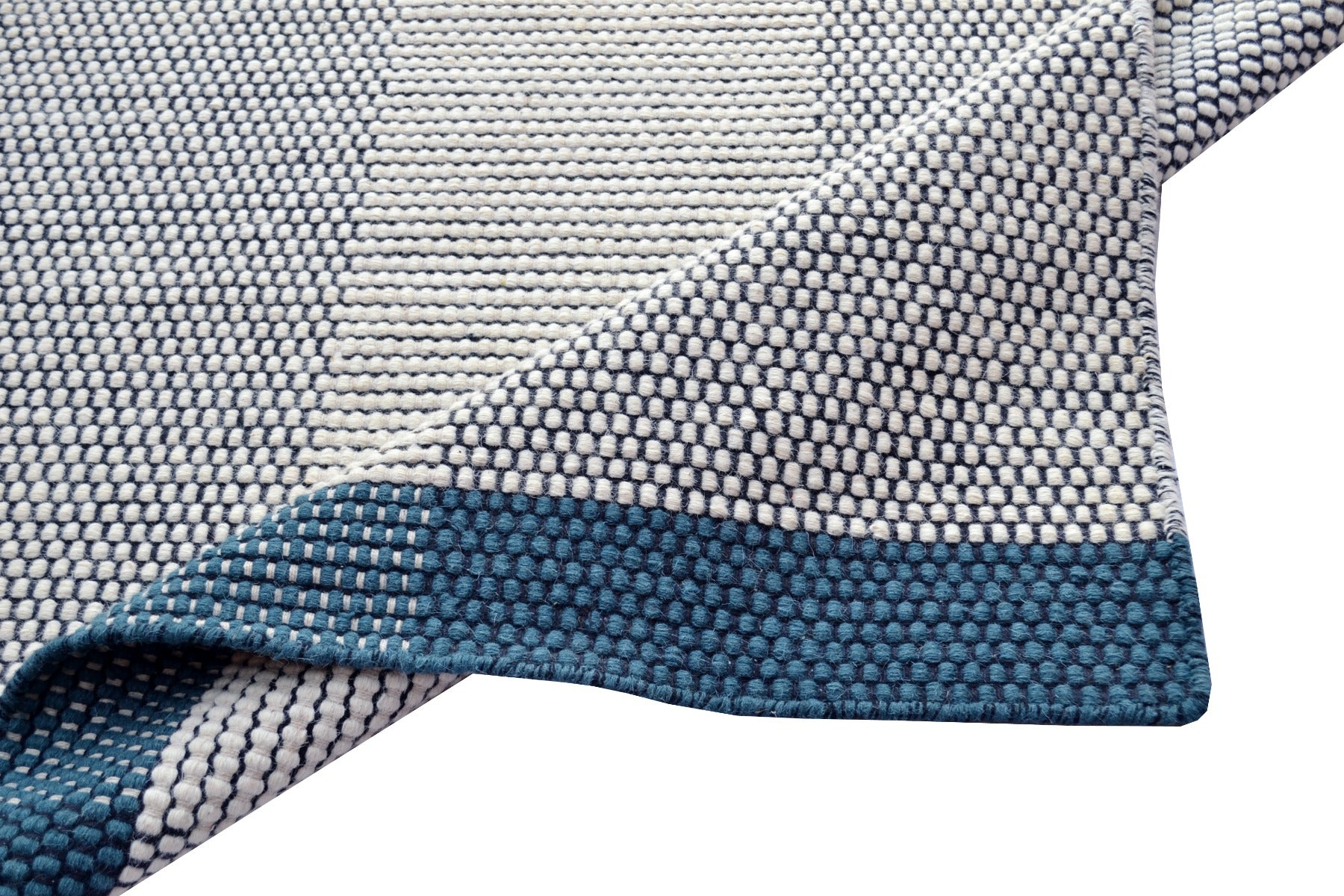 Modern Handwoven Wool Rug - Dotts - Ivory/Turquoise - 70x140cm