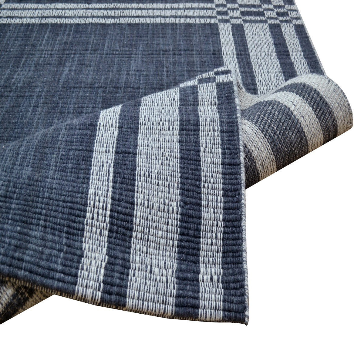 Handwoven Woolen Rug-Bushra 6323-Charcoal/Ivory-110x160cm