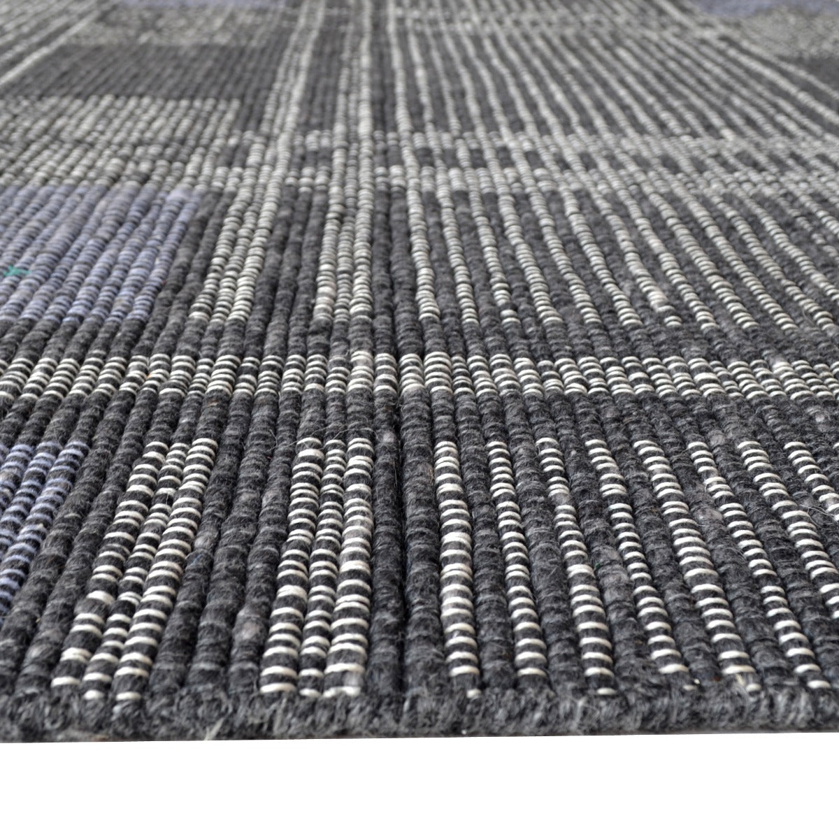 Handwoven Woollen Rug-Bushra 6324-Charcoal/Ivory-110x160cm