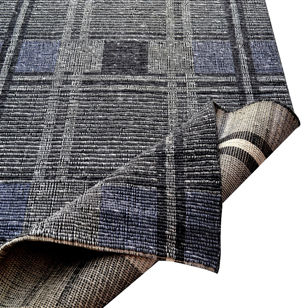 Handwoven Woollen Rug-Bushra 6324-Charcoal/Ivory-110x160cm