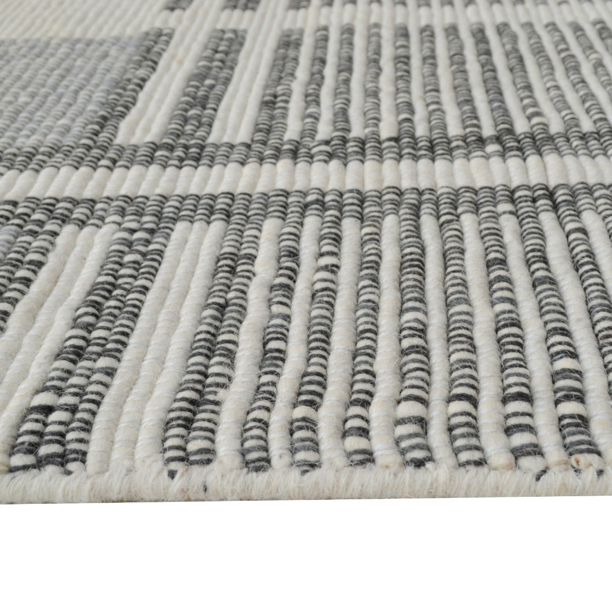 Handwoven Woollen Rug-Bushra 6324-Ivory/Charcoal-110x160cm